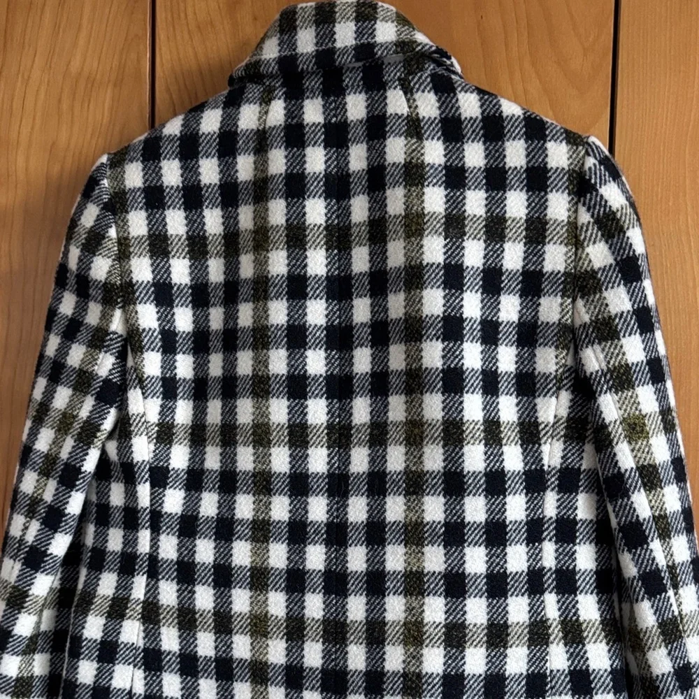 J. Crew Black, White, Olive Plaid Double-Breasted Pea Coat - Picture 9 of 9